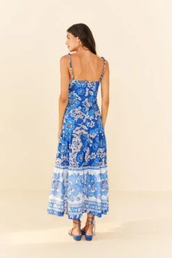 Farm Rio Blue Full Of Flowers Organic Cotton Midi Dress -Farm Rio 306200 03