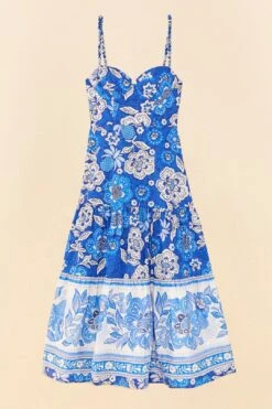 Farm Rio Blue Full Of Flowers Organic Cotton Midi Dress -Farm Rio 306200 06