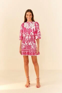 Farm Rio Pink Tropical Woodcut Mini Dress -Farm Rio 306220 04