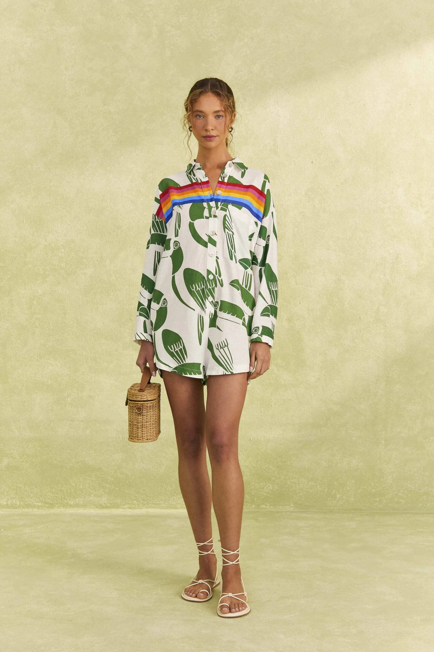 Farm Rio Off-White Rainbow Toucans Romper 4 Farm Rio Off-White Rainbow Toucans Romper - Image 2