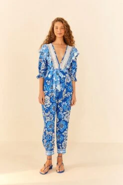 Farm Rio Blue Full Of Flowers Jumpsuit 10 Farm Rio Blue Full Of Flowers Jumpsuit -Farm Rio 306264 03