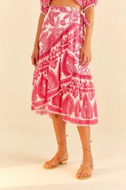 Farm Rio Pink Tropical Woodcut Midi Skirt -Farm Rio 306307 03
