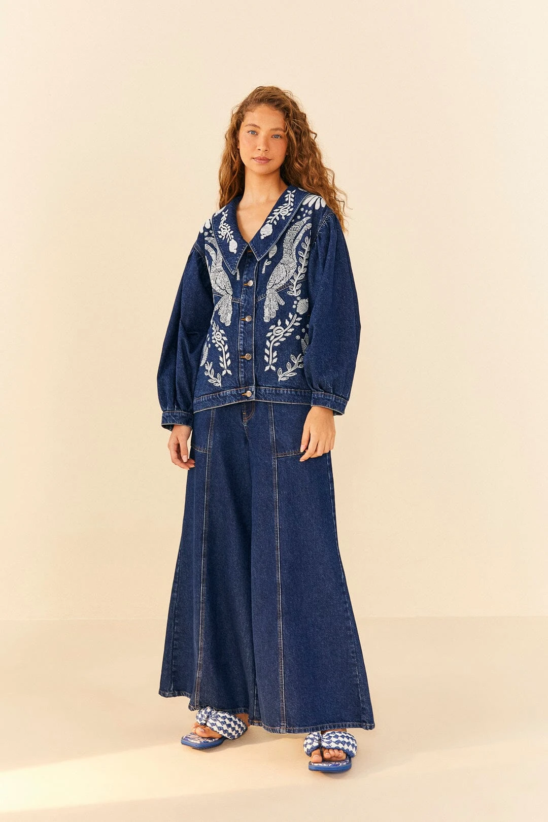 Farm Rio Jungle Flow Embroidered Denim Jacket 4 Farm Rio Jungle Flow Embroidered Denim Jacket - Image 2