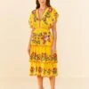 Farm Rio Yellow Embroidered Richelieu Midi Dress 2 Farm Rio Yellow Embroidered Richelieu Midi Dress -Farm Rio 306329 01