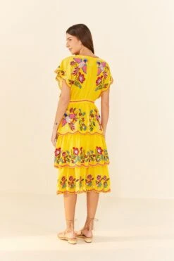 Farm Rio Yellow Embroidered Richelieu Midi Dress 9 Farm Rio Yellow Embroidered Richelieu Midi Dress -Farm Rio 306329 03