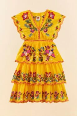 Farm Rio Yellow Embroidered Richelieu Midi Dress 11 Farm Rio Yellow Embroidered Richelieu Midi Dress -Farm Rio 306329 05