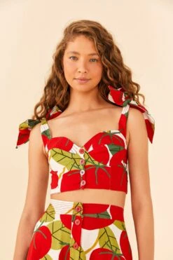 Farm Rio Tomato Tie Strap Crop Top