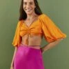 Farm Rio Orange Lenzing™ Ecovero™ Viscose Crop Blouse -Farm Rio 306352 01