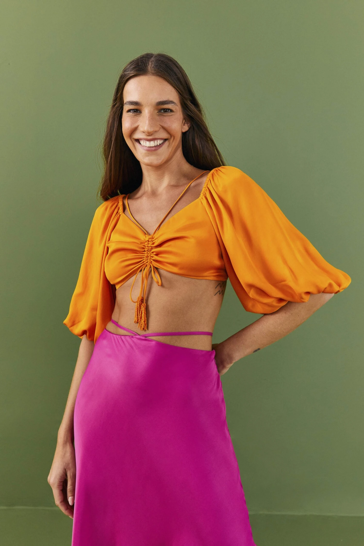 Farm Rio Orange Lenzing™ Ecovero™ Viscose Crop Blouse 3 Farm Rio Orange Lenzing™ Ecovero™ Viscose Crop Blouse