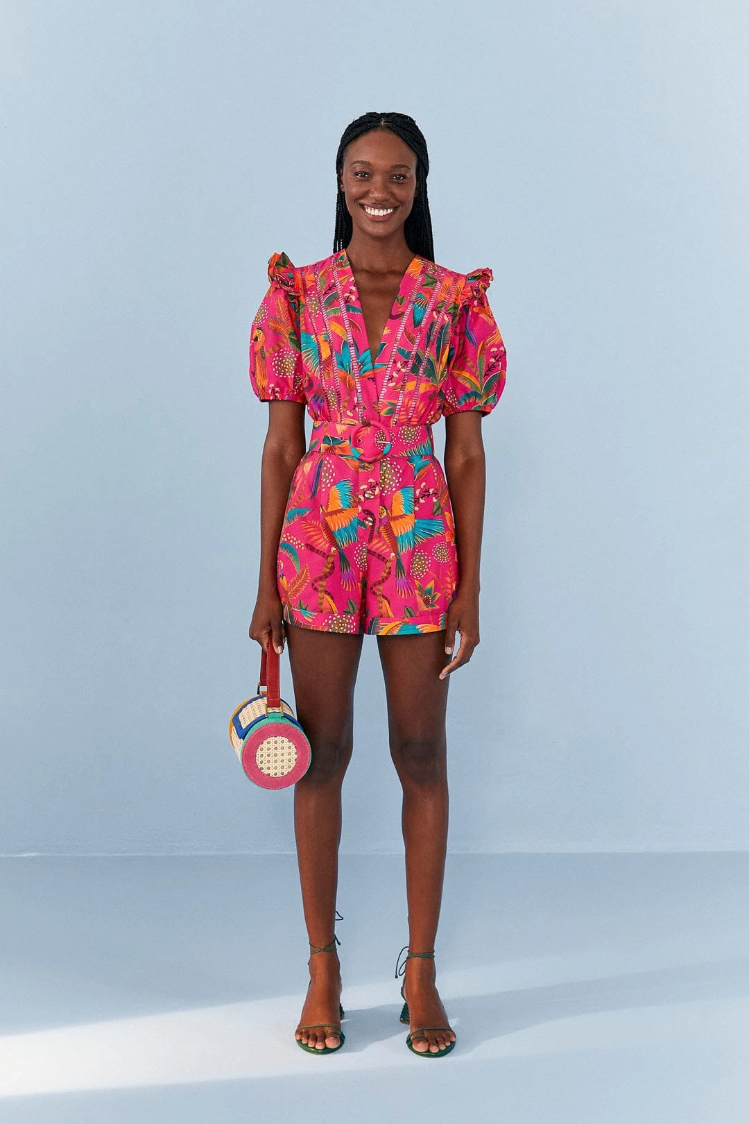 Farm Rio Pink Macaw Party Organic Cotton Romper 3 Farm Rio Pink Macaw Party Organic Cotton Romper