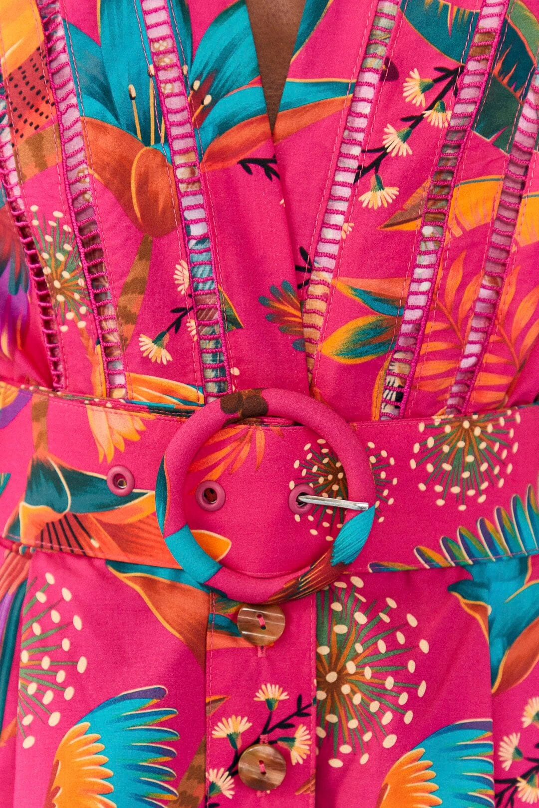 Farm Rio Pink Macaw Party Organic Cotton Romper 7 Farm Rio Pink Macaw Party Organic Cotton Romper - Image 5