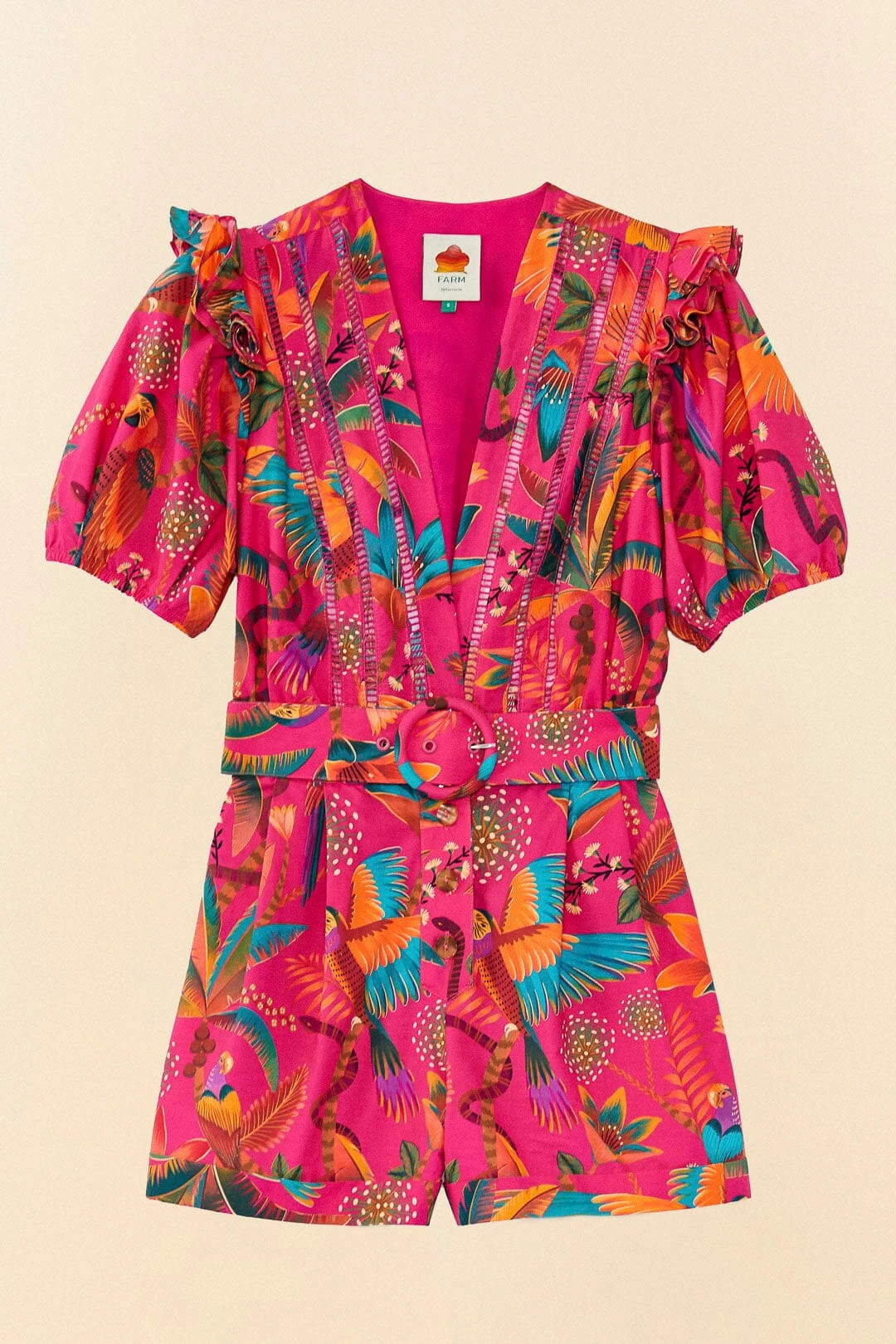 Farm Rio Pink Macaw Party Organic Cotton Romper 8 Farm Rio Pink Macaw Party Organic Cotton Romper - Image 6