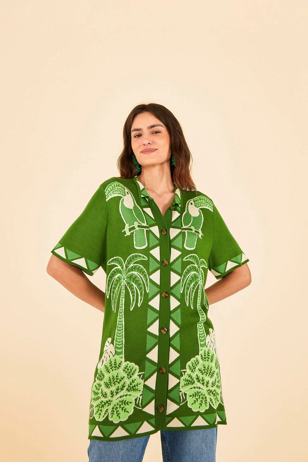 Farm Rio Green Summer Sunrise Lenzing™ Ecovero™ Viscose Knit Shirt 4 Farm Rio Green Summer Sunrise Lenzing™ Ecovero™ Viscose Knit Shirt - Image 2