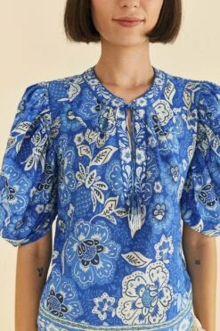 Farm Rio Blue Full Of Flowers Blouse -Farm Rio 306916 03