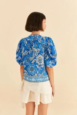Farm Rio Blue Full Of Flowers Blouse -Farm Rio 306916 04