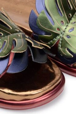 Farm Rio Bronze And Blue Monstera Anatomic Slide Sandal -Farm Rio 307677 02