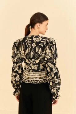 Farm Rio Black Graphic Floral Blouse 10 Farm Rio Black Graphic Floral Blouse -Farm Rio 308197 04
