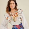 Farm Rio White Embroidered Fall Leaf Blouse 2 Farm Rio White Embroidered Fall Leaf Blouse -Farm Rio 309103 01