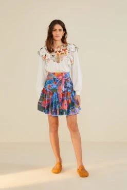 Farm Rio White Embroidered Fall Leaf Blouse -Farm Rio 309103 04