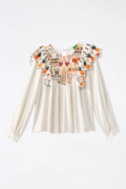 Farm Rio White Embroidered Fall Leaf Blouse -Farm Rio 309103 06