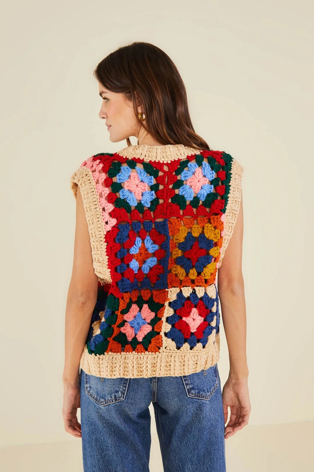 Farm Rio Multicolor Patchwork Crochet Vest 5 Farm Rio Multicolor Patchwork Crochet Vest - Image 3