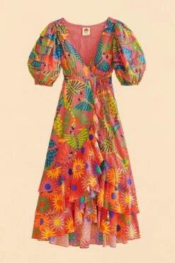 Farm Rio Coral Mixed Graphic Macaws Puff Sleeve Midi Dress 11 Farm Rio Coral Mixed Graphic Macaws Puff Sleeve Midi Dress -Farm Rio 309162 05