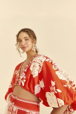 Farm Rio Red Lace Monsteras Crop Top