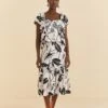 Farm Rio Off-White Graphic Leaves Midi Dress -Farm Rio 309181 01