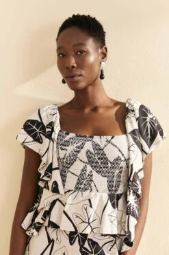 Farm Rio Off-White Graphic Leaves Midi Dress 9 Farm Rio Off-White Graphic Leaves Midi Dress -Farm Rio 309181 04