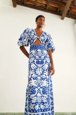 Farm Rio Navy Blue Jungle Scarf Midi Dress 11 Farm Rio Navy Blue Jungle Scarf Midi Dress -Farm Rio 309189 03