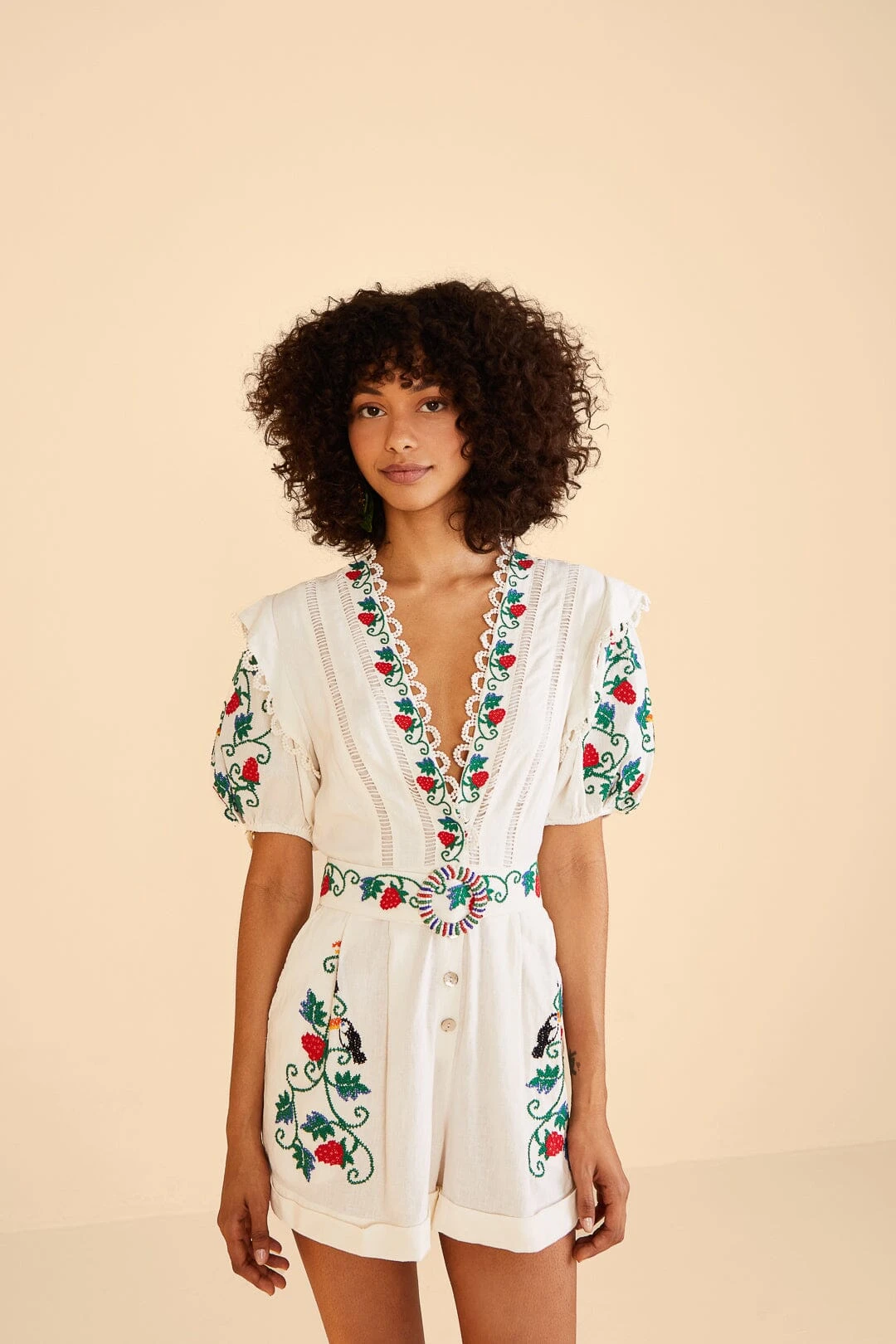 Farm Rio Cross Stitch Toucan Embroidered Romper 4 Farm Rio Cross Stitch Toucan Embroidered Romper - Image 2