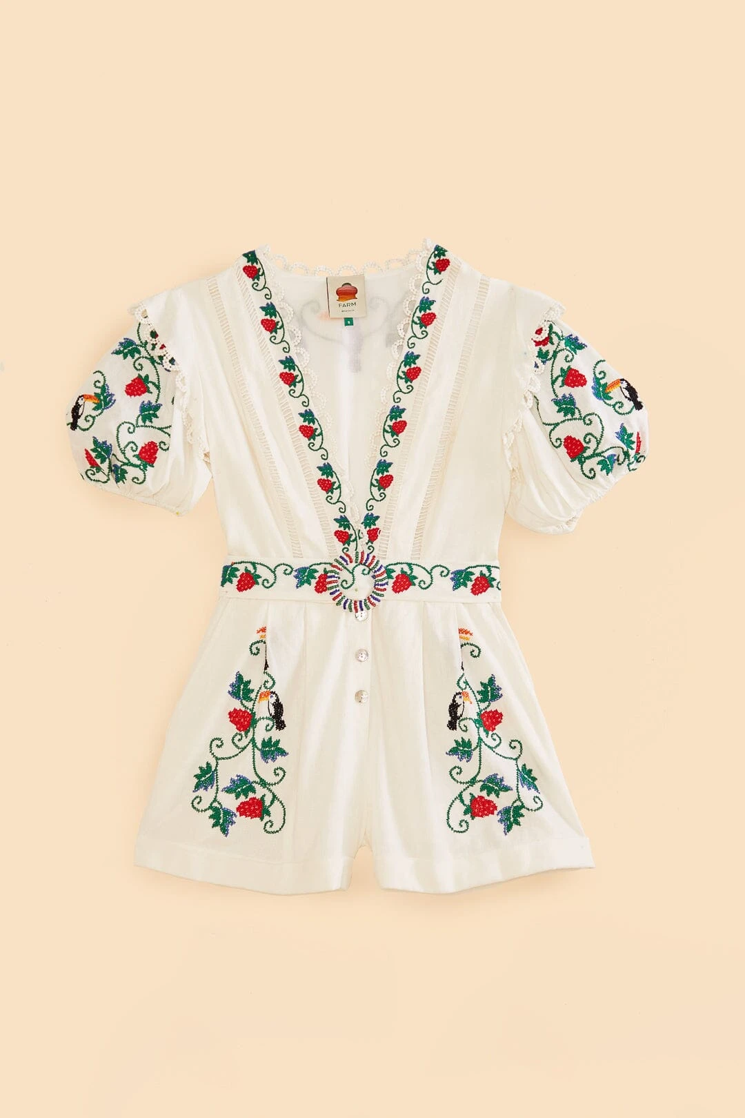 Farm Rio Cross Stitch Toucan Embroidered Romper 8 Farm Rio Cross Stitch Toucan Embroidered Romper - Image 6