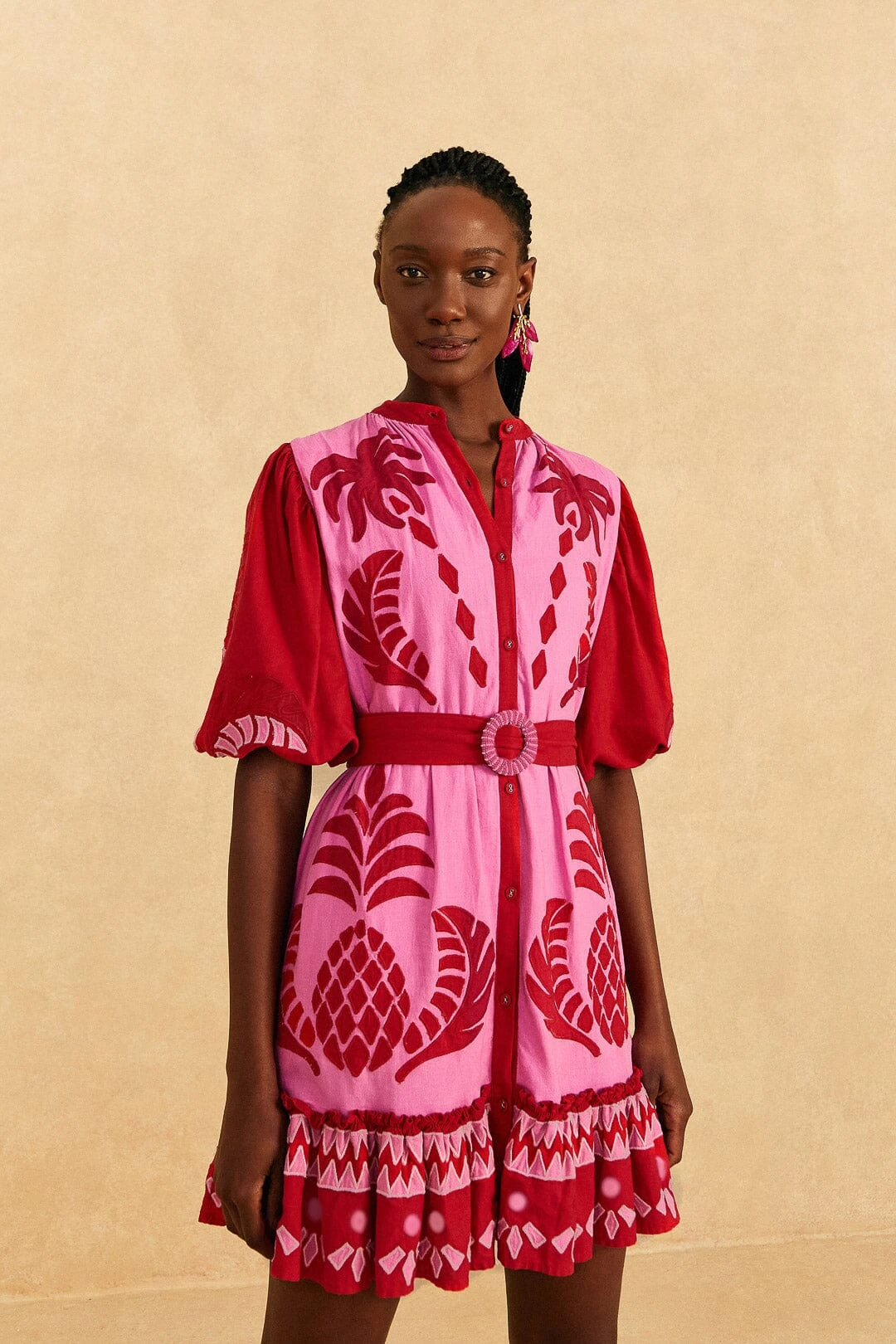 Farm Rio Red Jungle Scarf Cutwork Mini Dress 3 Farm Rio Red Jungle Scarf Cutwork Mini Dress