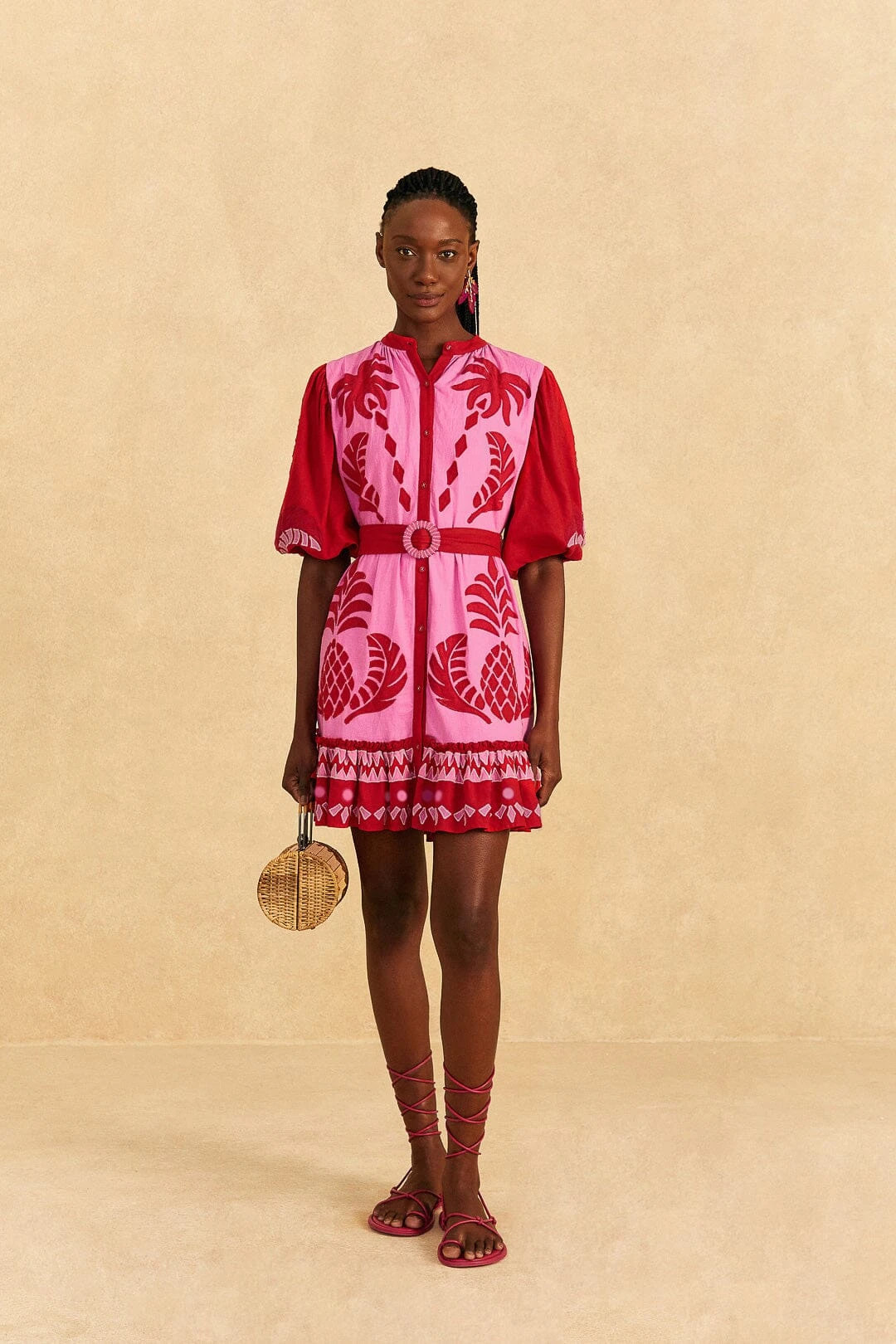 Farm Rio Red Jungle Scarf Cutwork Mini Dress 4 Farm Rio Red Jungle Scarf Cutwork Mini Dress - Image 2
