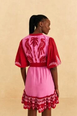 Farm Rio Red Jungle Scarf Cutwork Mini Dress 9 Farm Rio Red Jungle Scarf Cutwork Mini Dress -Farm Rio 309239 04