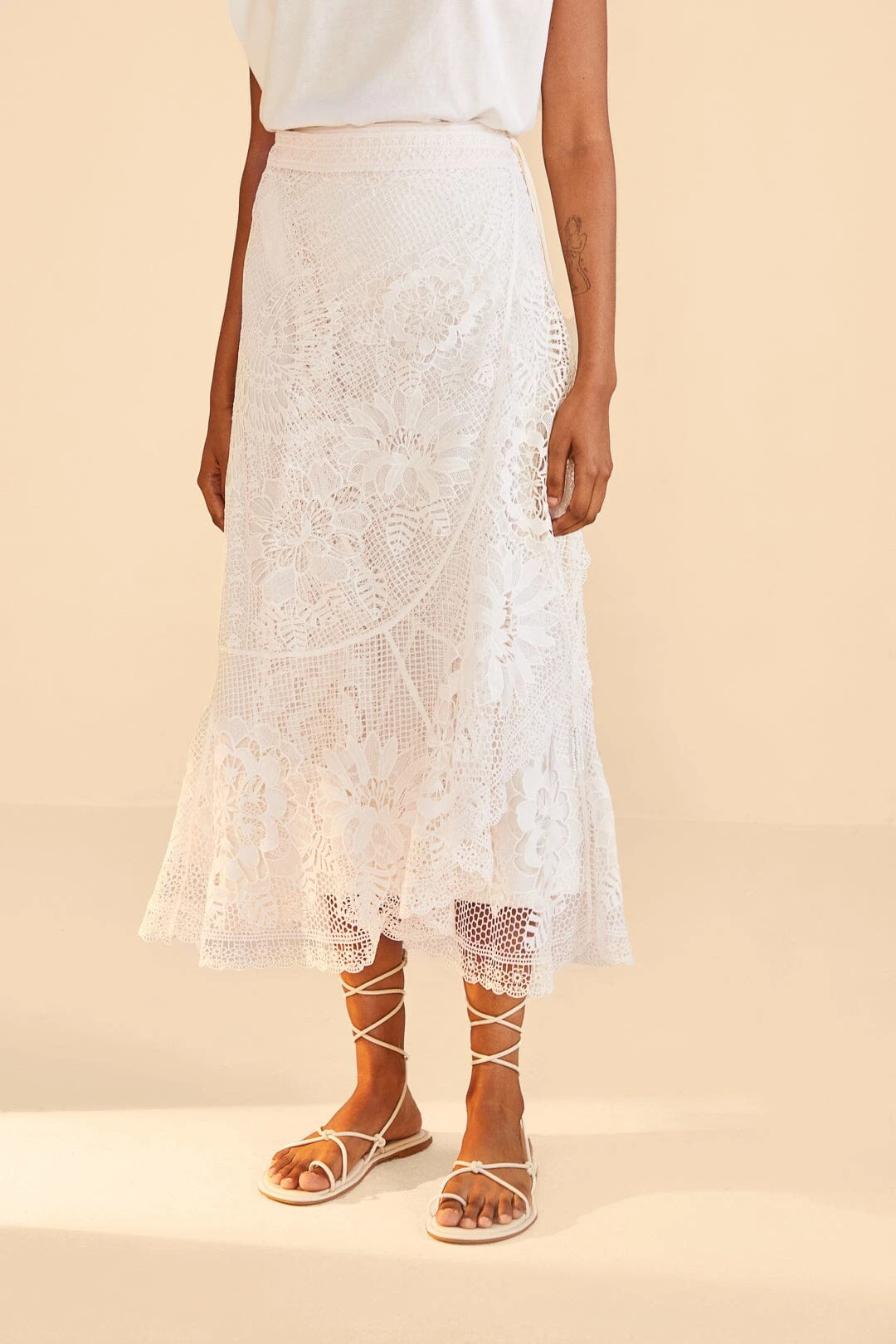 Farm Rio Off-White Guipire Midi Skirt 5 Farm Rio Off-White Guipire Midi Skirt - Image 3
