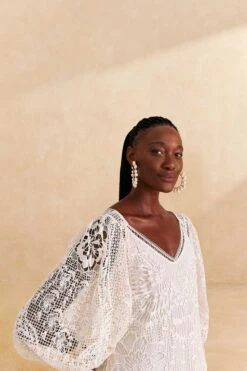 Farm Rio Off-White Guipure Midi Dress -Farm Rio 309243 03