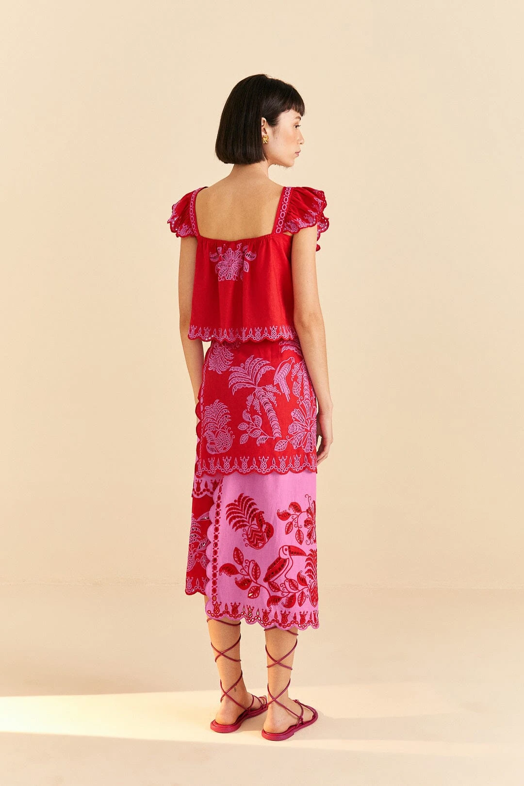 Farm Rio Red Palm Tree Richelieu Midi Skirt 5 Farm Rio Red Palm Tree Richelieu Midi Skirt - Image 3