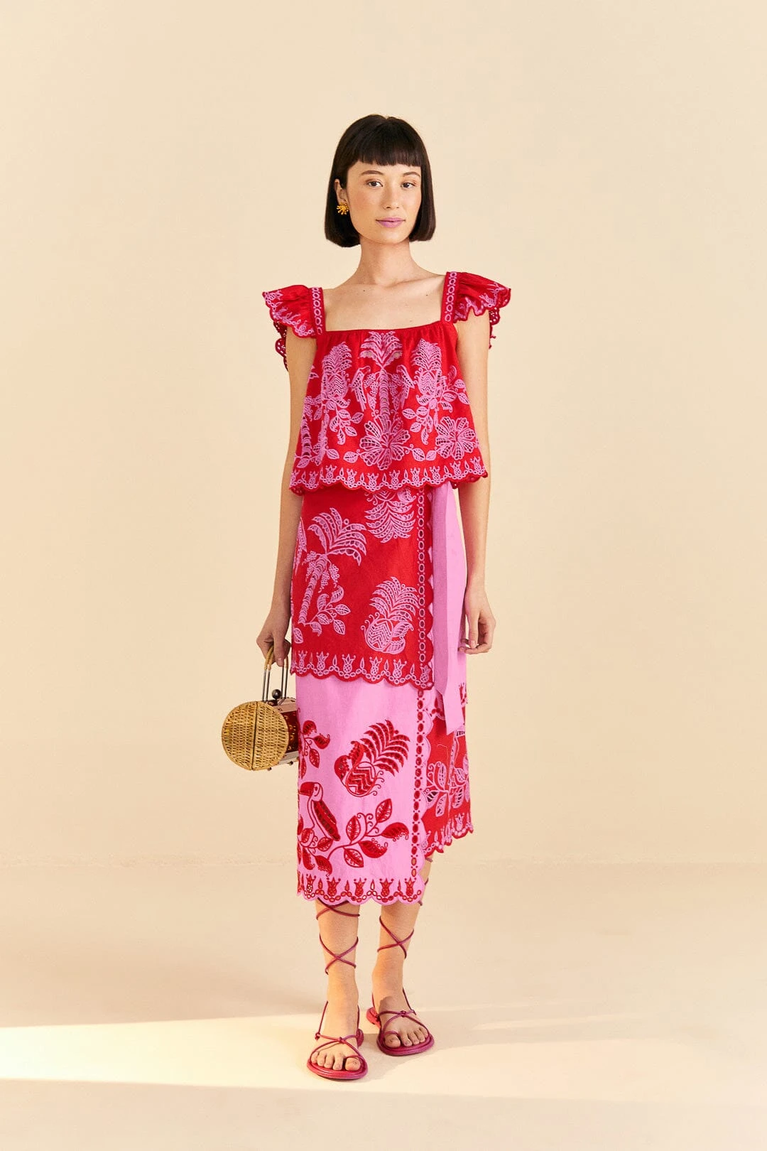 Farm Rio Red Palm Tree Richelieu Blouse 4 Farm Rio Red Palm Tree Richelieu Blouse - Image 2