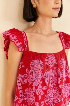 Farm Rio Red Palm Tree Richelieu Blouse 10 Farm Rio Red Palm Tree Richelieu Blouse -Farm Rio 309247 03