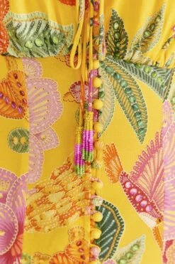 Farm Rio Yellow Macaw Bloom Puff-Sleeve Midi Dress -Farm Rio 309293 05