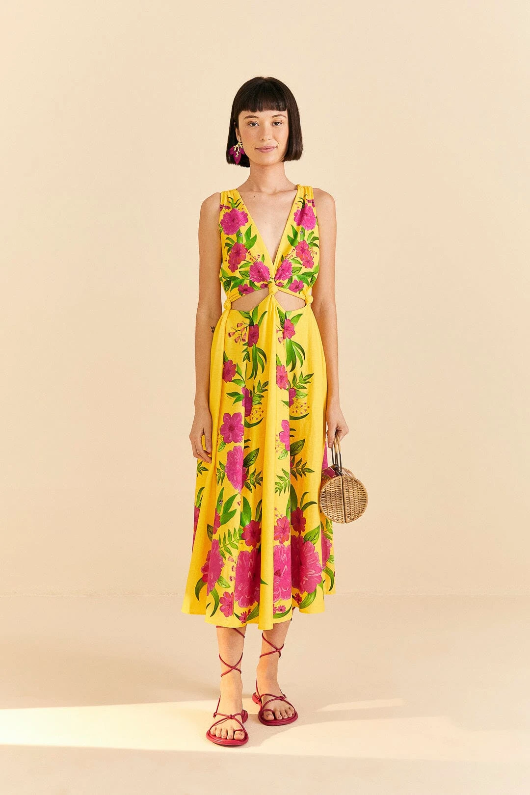 Farm Rio Yellow Romantic Garden Midi Dress 3 Farm Rio Yellow Romantic Garden Midi Dress