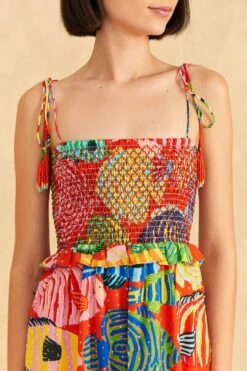 Farm Rio Red Striped Fishes Midi Dress 9 Farm Rio Red Striped Fishes Midi Dress -Farm Rio 309299 03