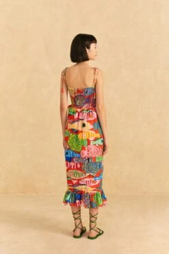 Farm Rio Red Striped Fishes Midi Dress 10 Farm Rio Red Striped Fishes Midi Dress -Farm Rio 309299 04