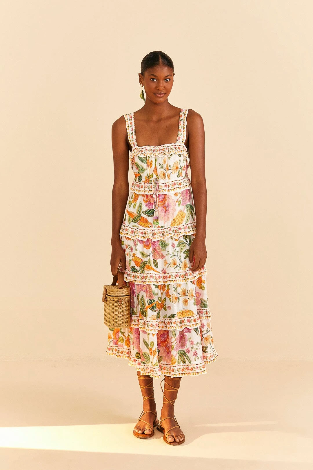 Farm Rio Off-White Macaw Bloom Midi Dress 4 Farm Rio Off-White Macaw Bloom Midi Dress - Image 2