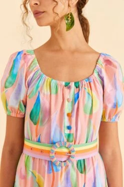 Farm Rio Pink Pastel Leaves Maxi Dress -Farm Rio 309308 03