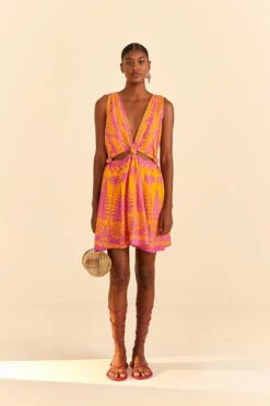 Farm Rio 36 Farm Rio Orange Pineapple Love Mini Dress