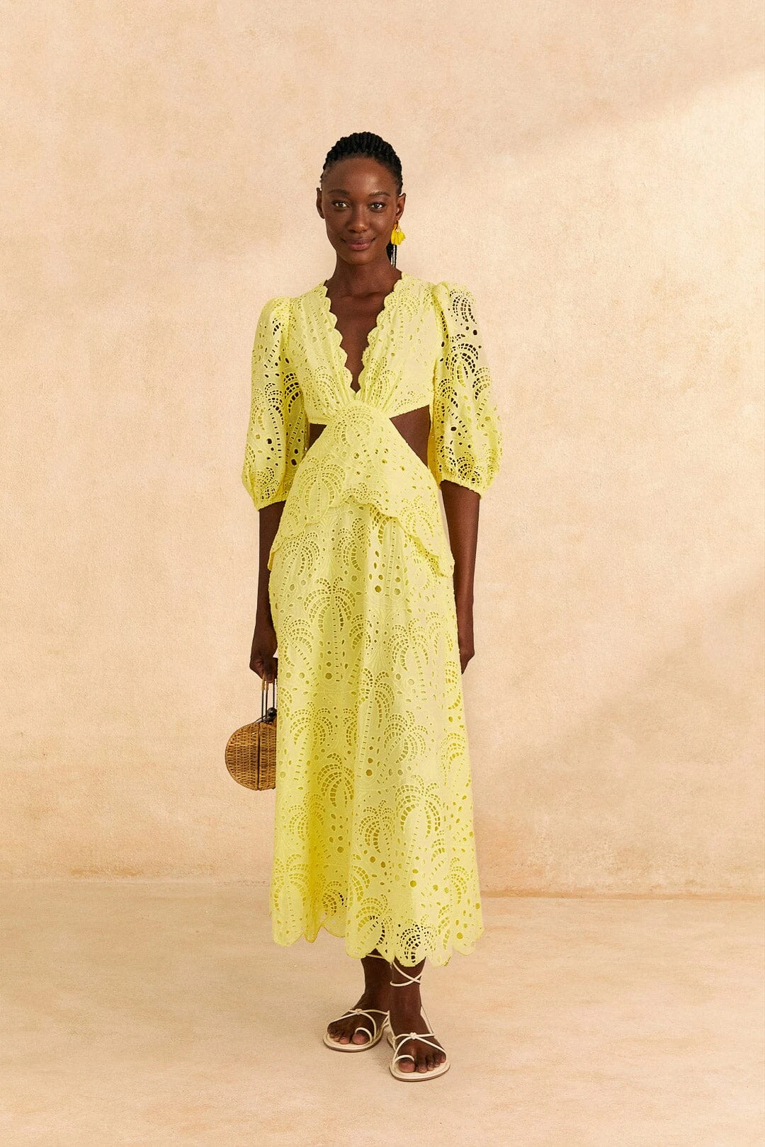 Farm Rio Light Yellow Richelieu Midi Dress 4 Farm Rio Light Yellow Richelieu Midi Dress - Image 2