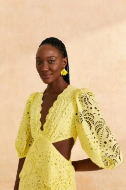 Farm Rio Light Yellow Richelieu Midi Dress 10 Farm Rio Light Yellow Richelieu Midi Dress -Farm Rio 309337 03