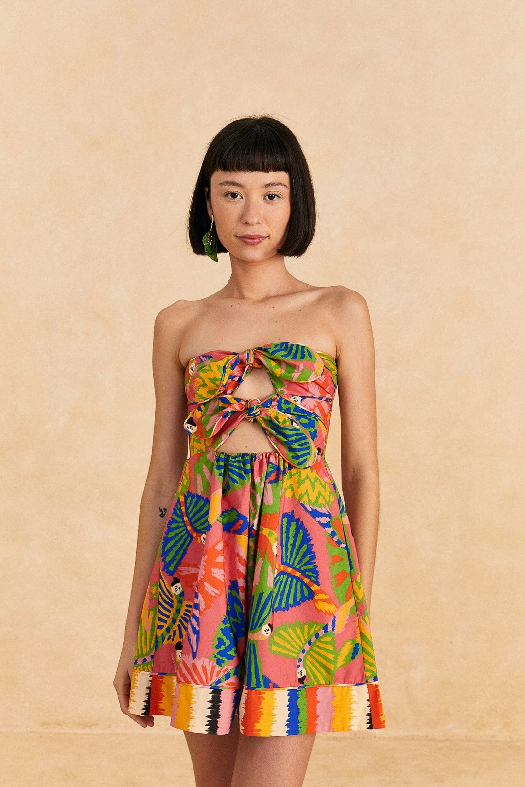 Farm Rio Coral Graphic Macaws Organic Cotton Mini Dress 3 Farm Rio Coral Graphic Macaws Organic Cotton Mini Dress